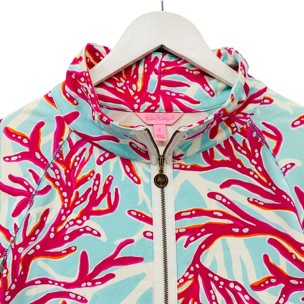 Lilly Pulitzer Skipper Popover Coral Bay Half Zip Sweatshirt Blue Pink Small - Picture 5 of 10